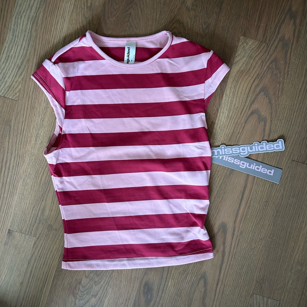 Missguided pink and red striped tee